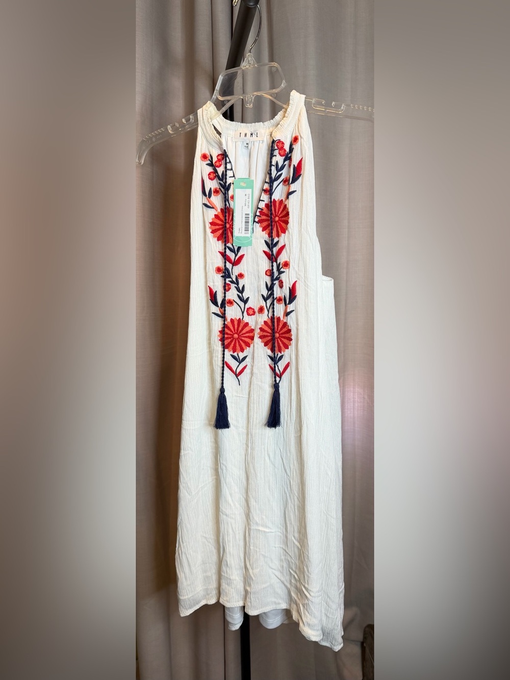 THML White Dress with Red and Navy Floral Embroidery - Picture 2 of 4